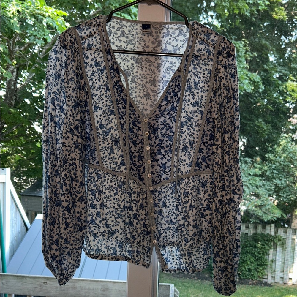 Old Navy Sheer Blouse with Blue Floral Design